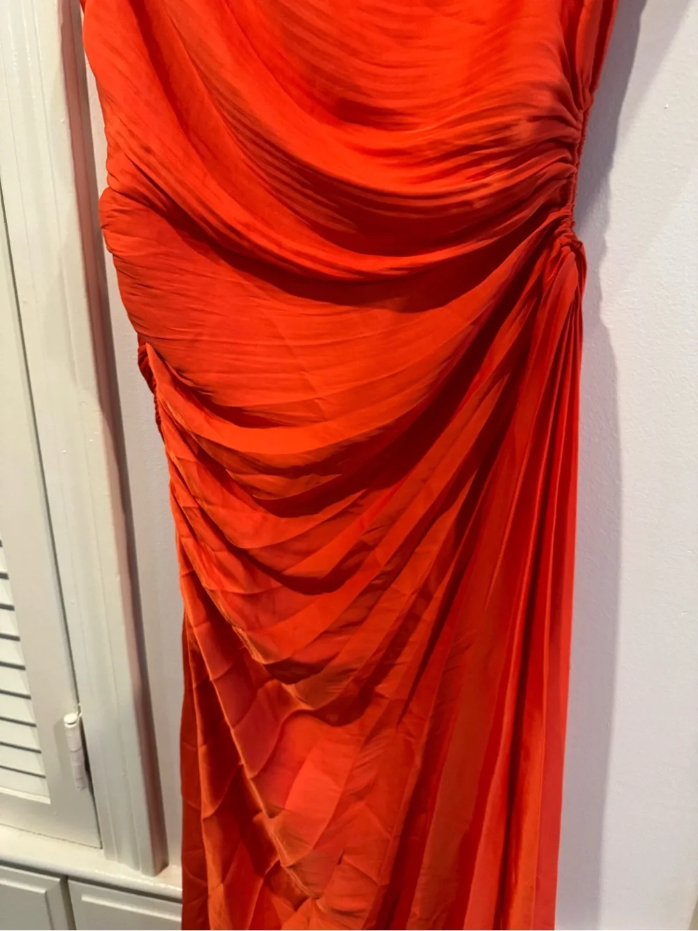 House Of Harlow 1960 One Shoulder Pleated Orange Asymmetrical Midi Dress Sz M
